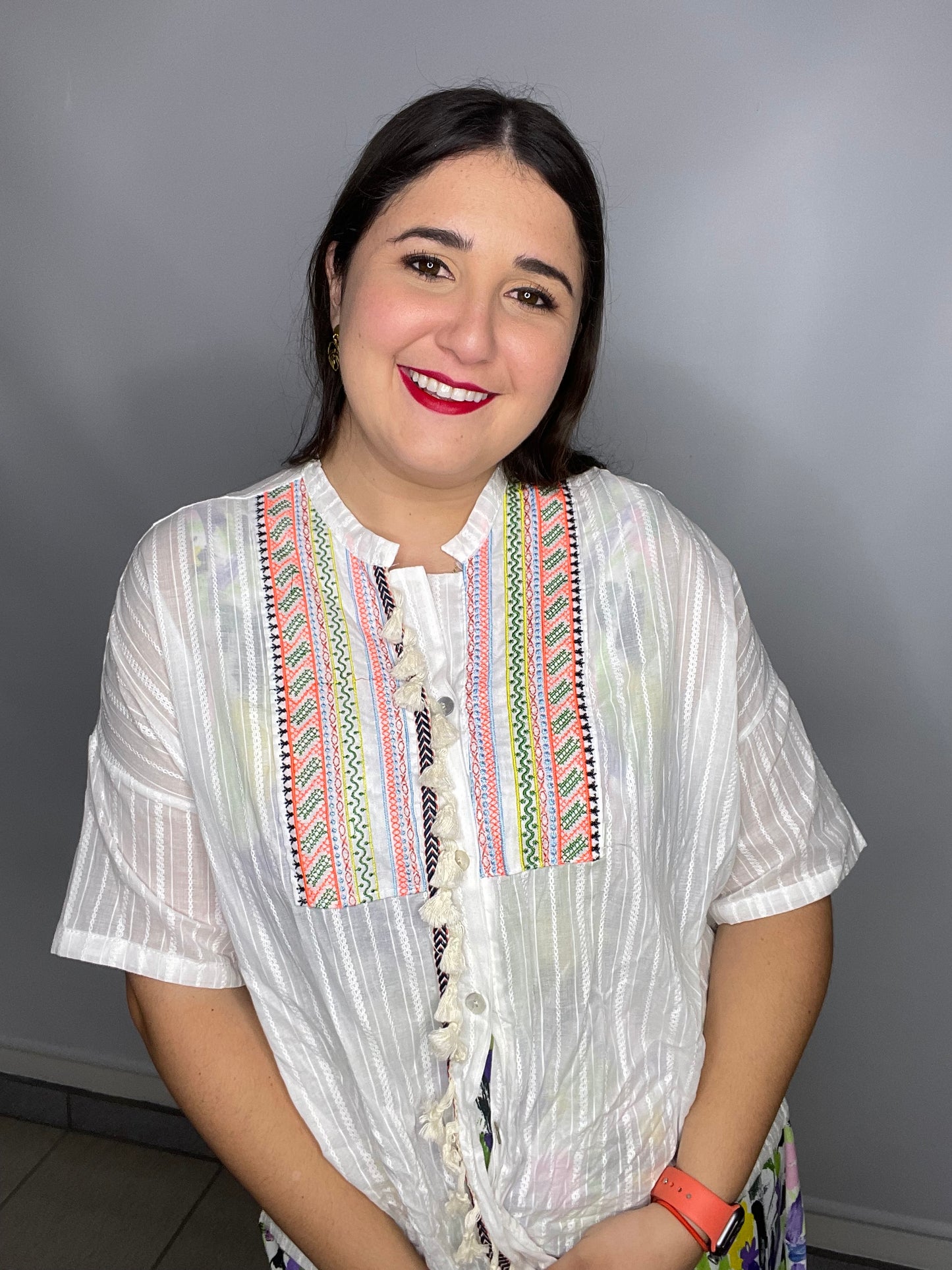 White lace blouse with neon details