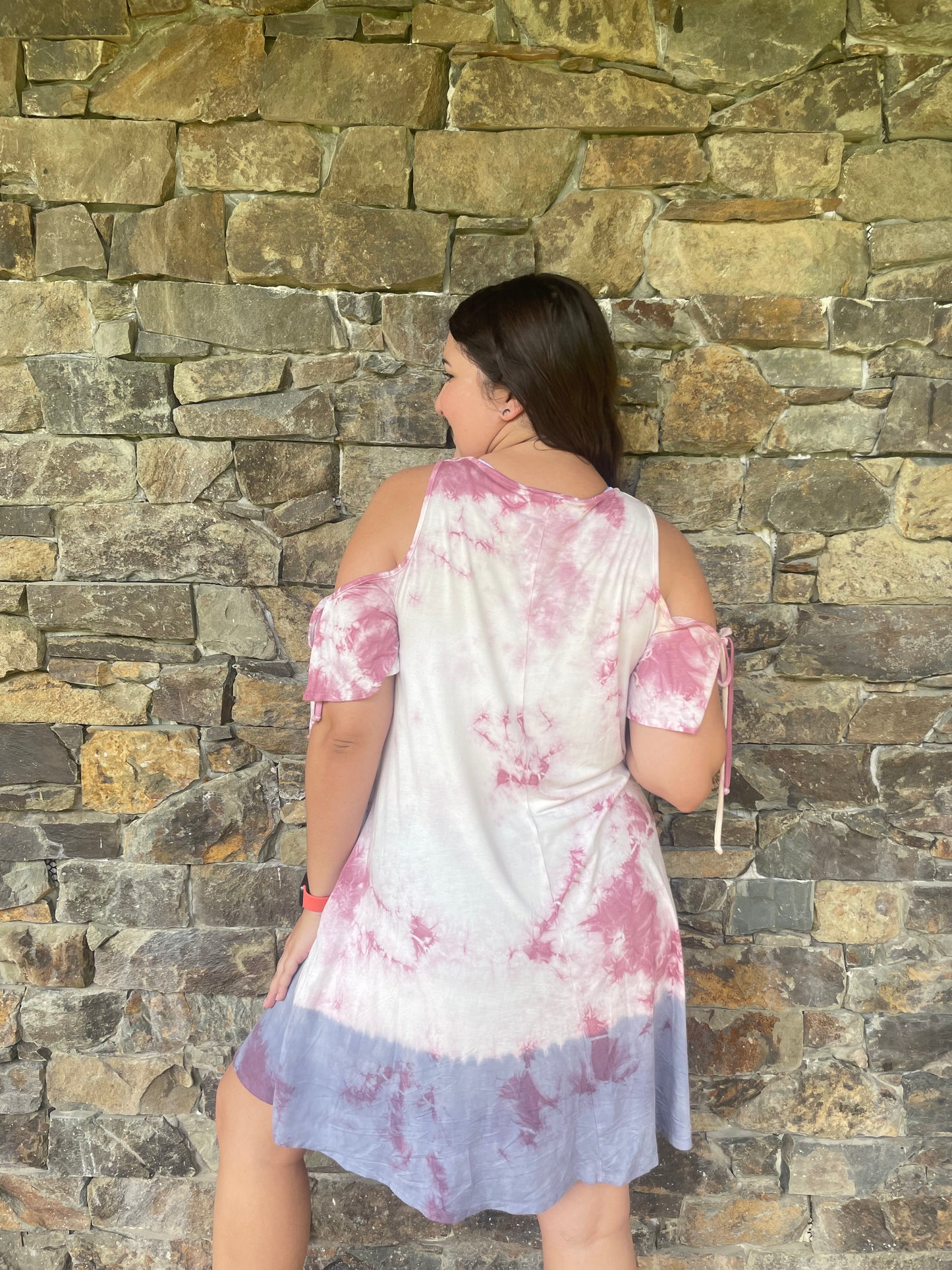 Tie Dye Cold Shoulder Dress