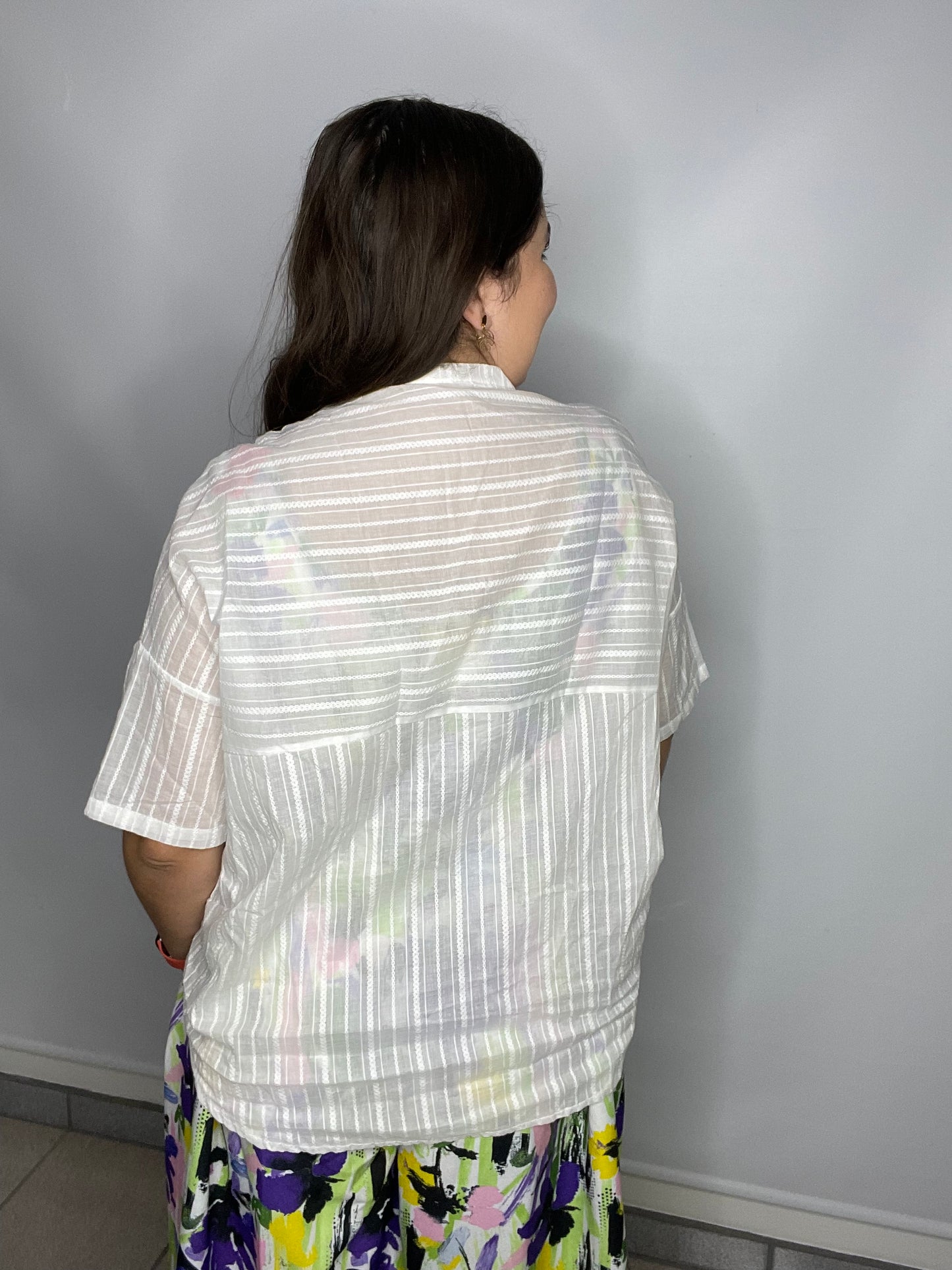 White lace blouse with neon details