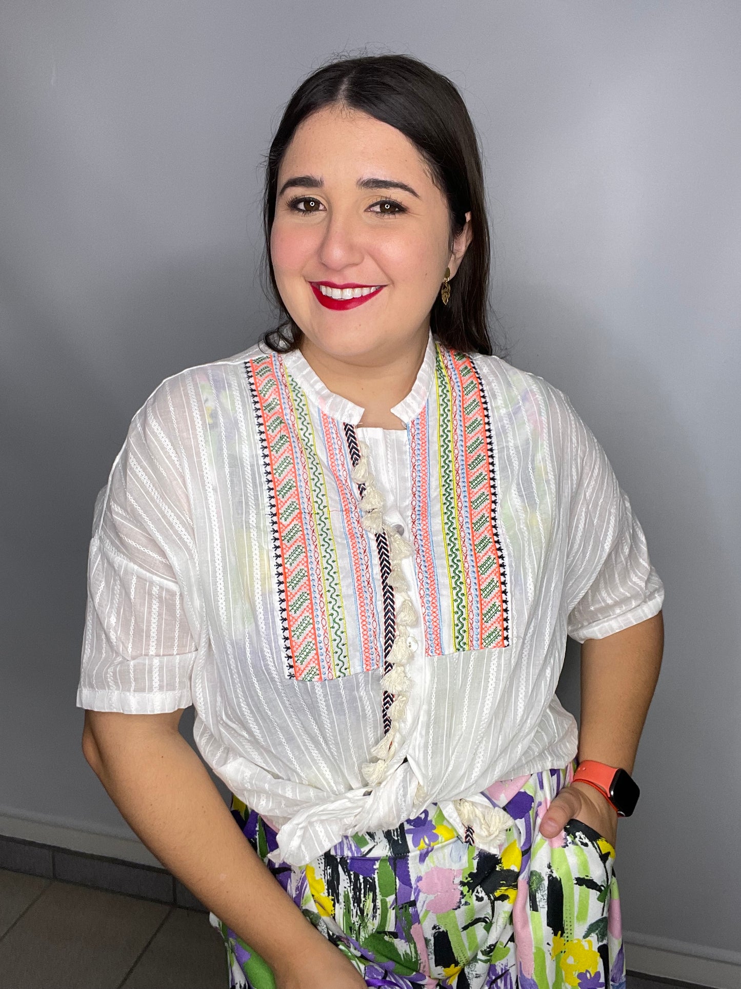 White lace blouse with neon details