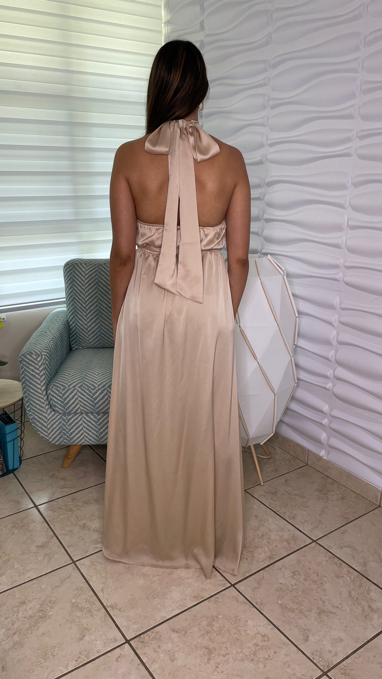 Gold satin long dress