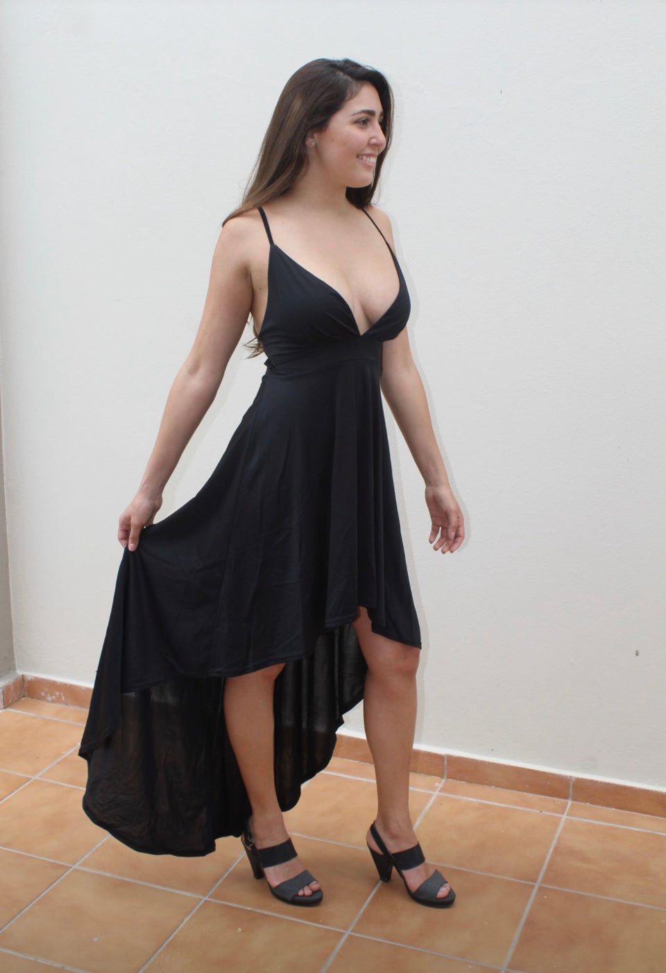 Black midi mullet dress