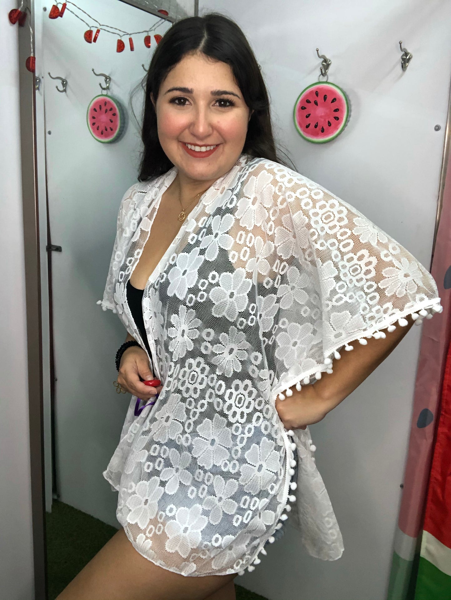 Kimono Floral Crochet Sheer