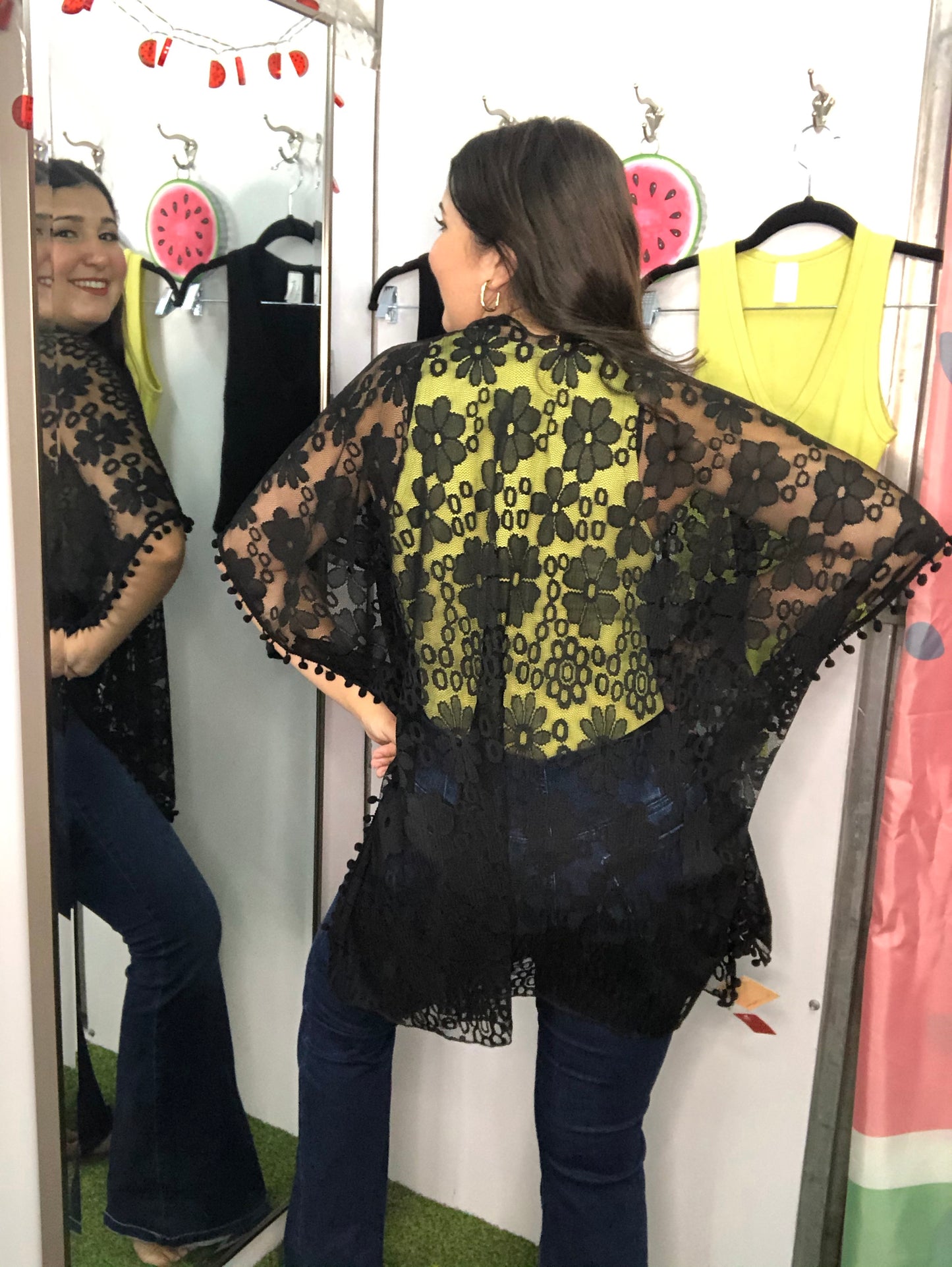 Kimono Floral Crochet Sheer