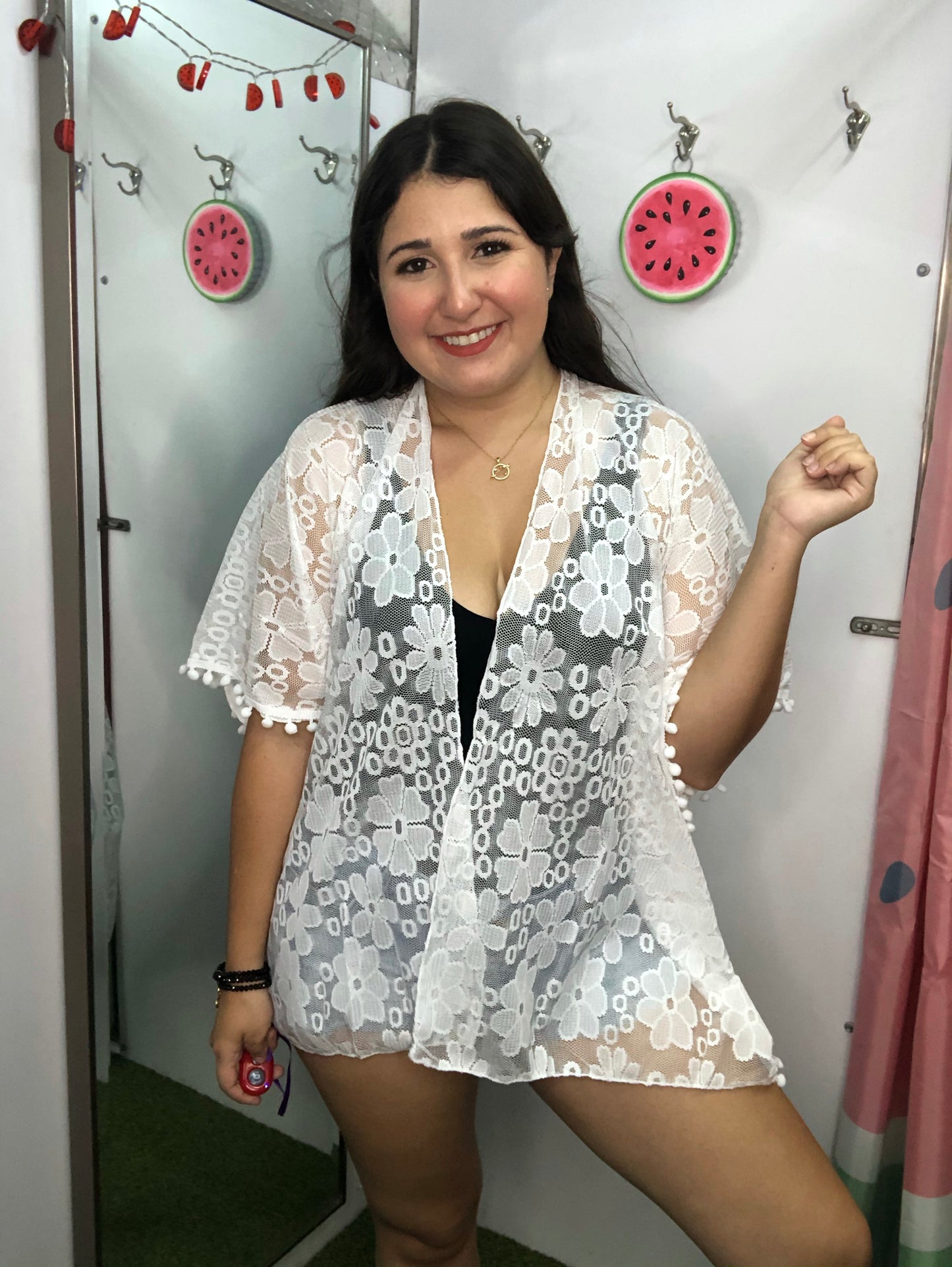 Kimono Floral Crochet Sheer