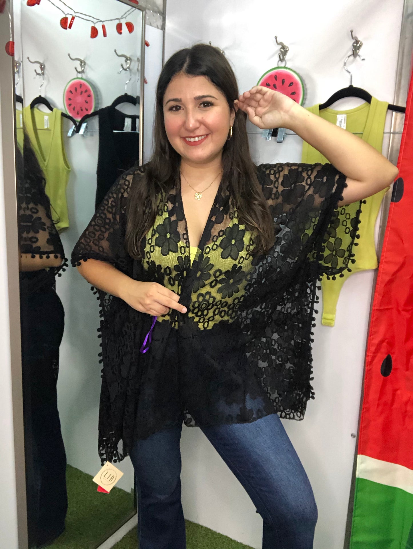 Kimono Floral Crochet Sheer