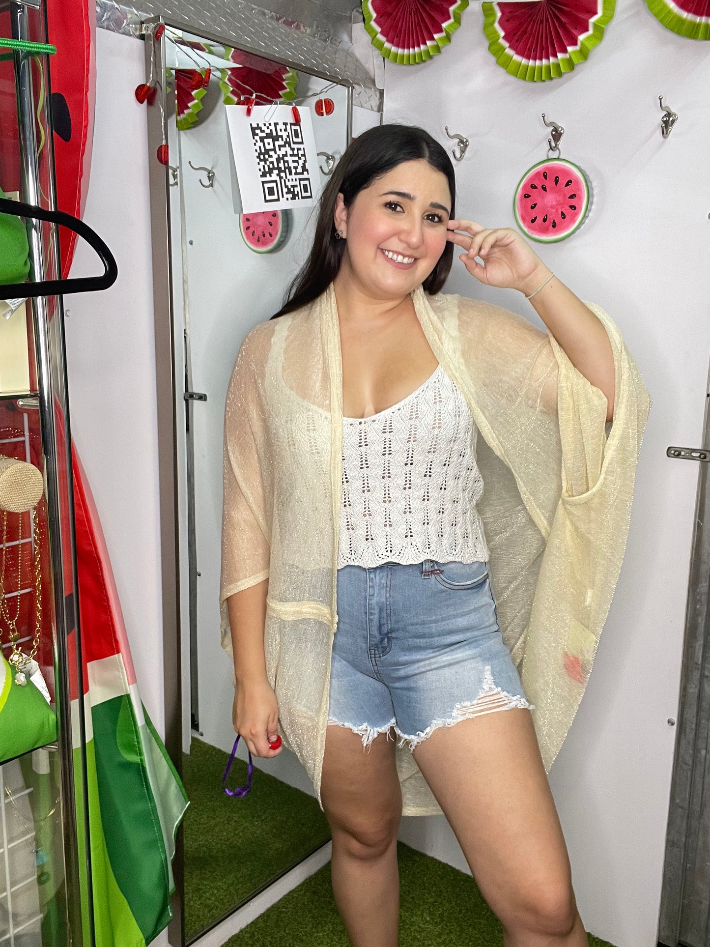 Kimono Lurex Sheer Shrug