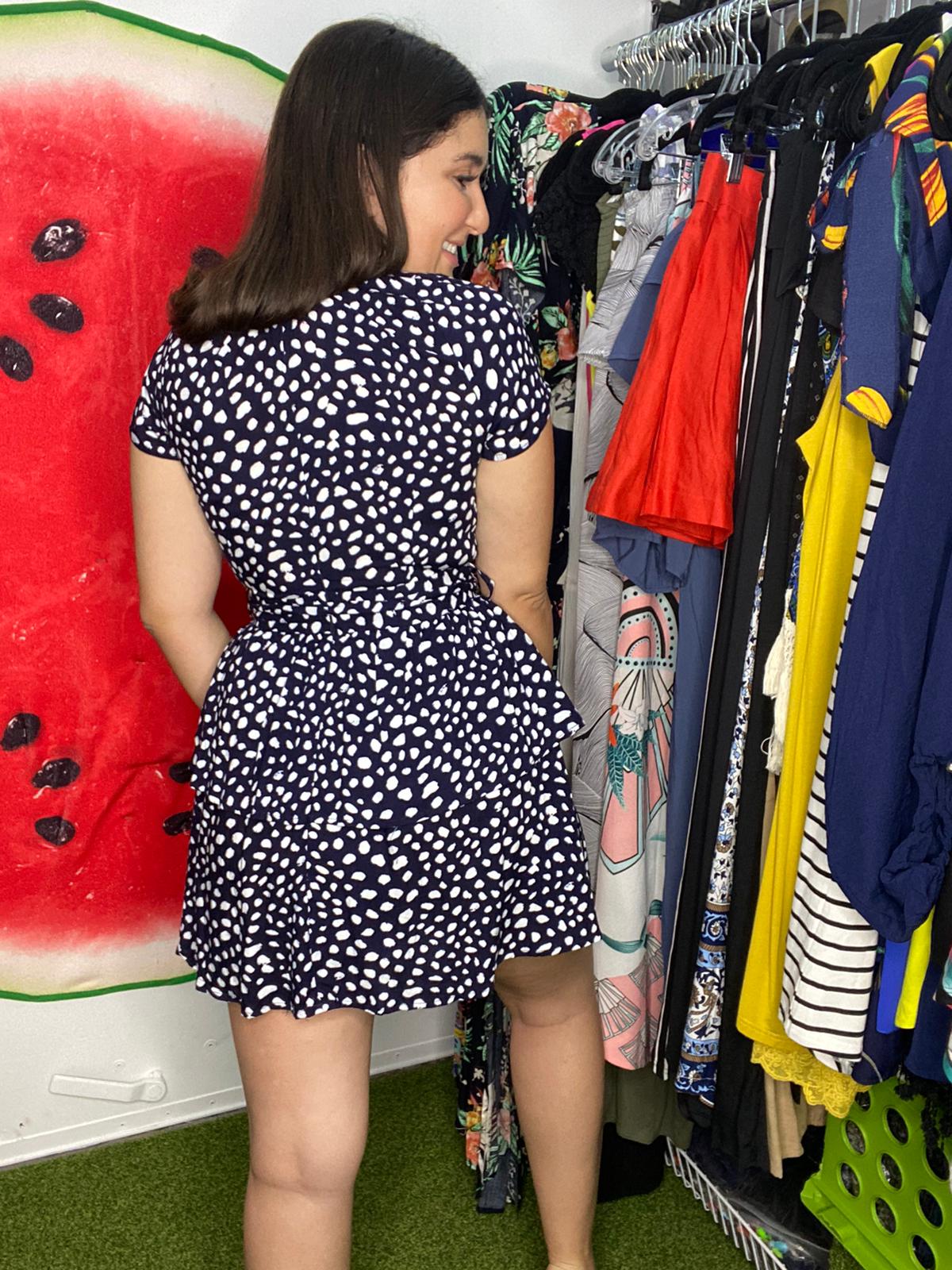 Blue polka dots mini dress
