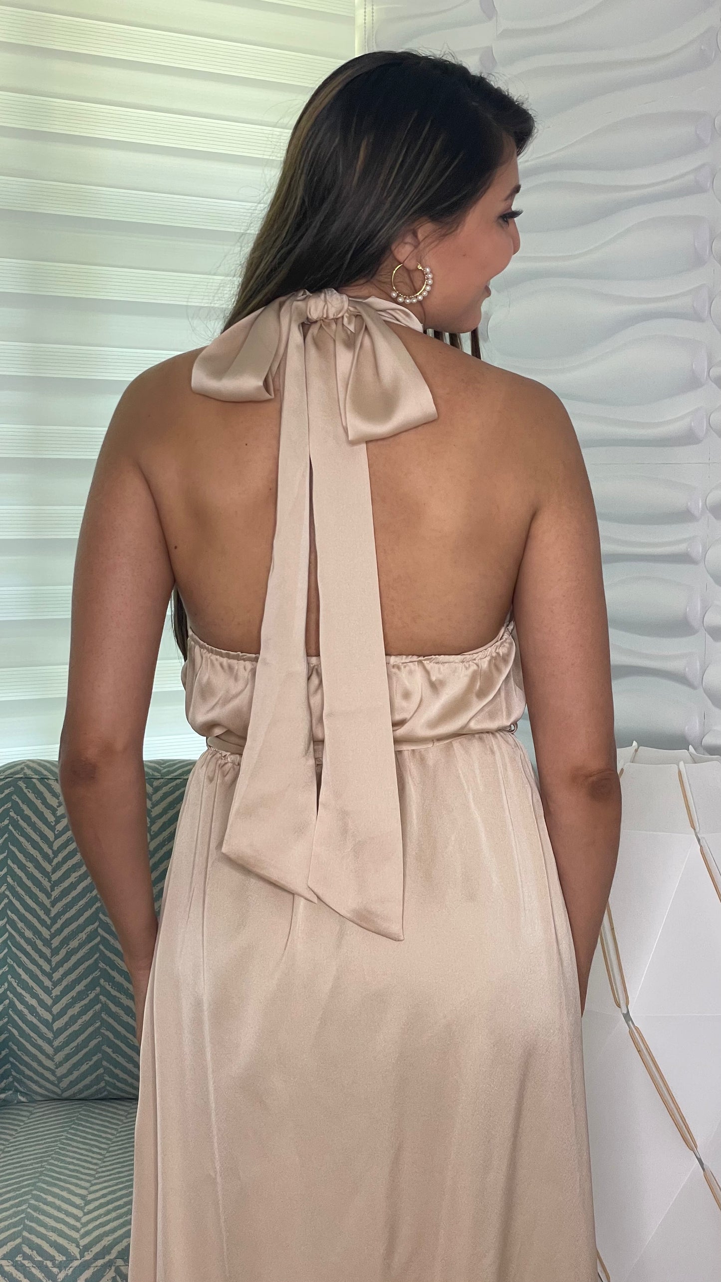 Gold satin long dress