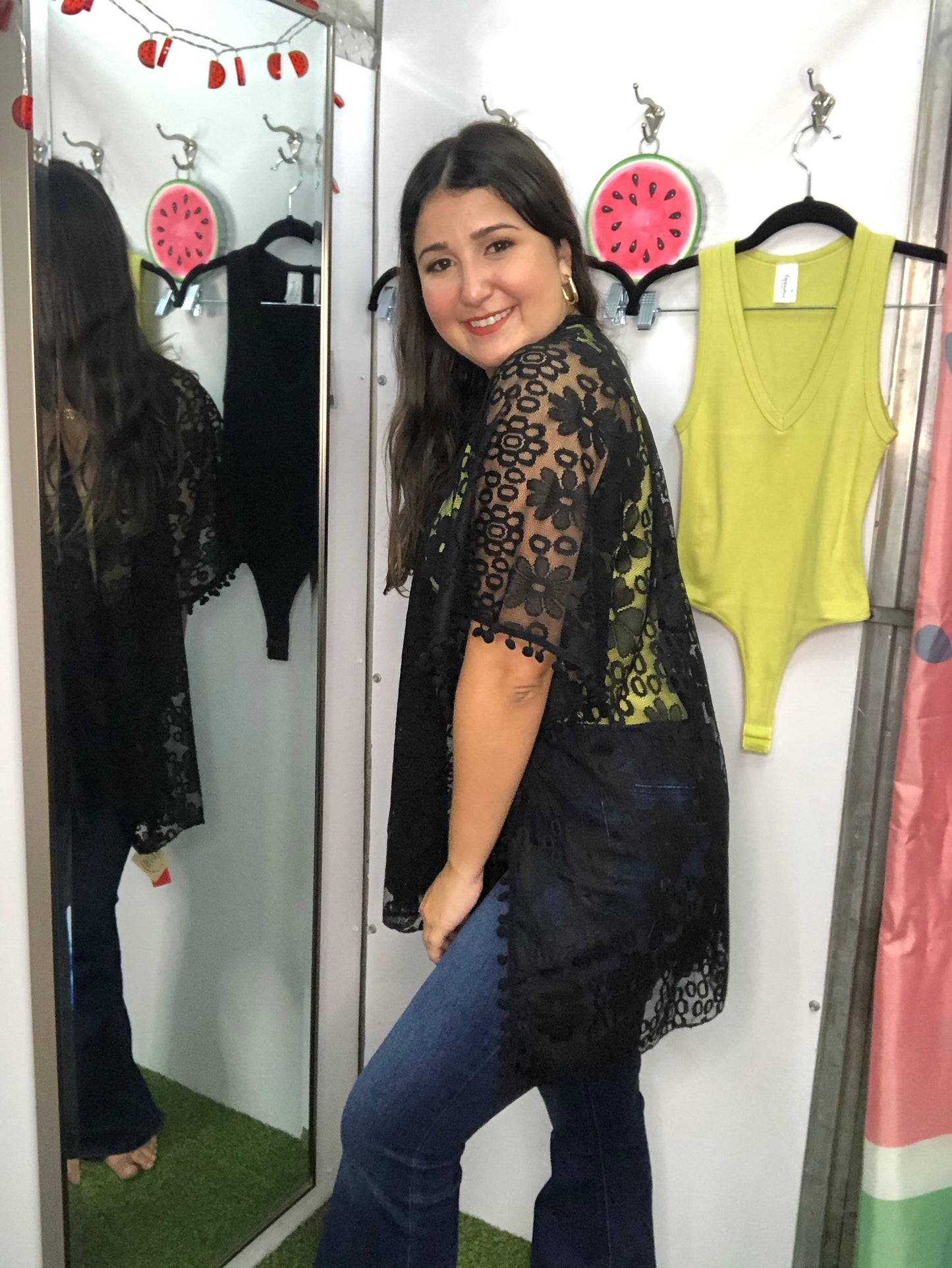 Kimono Floral Crochet Sheer