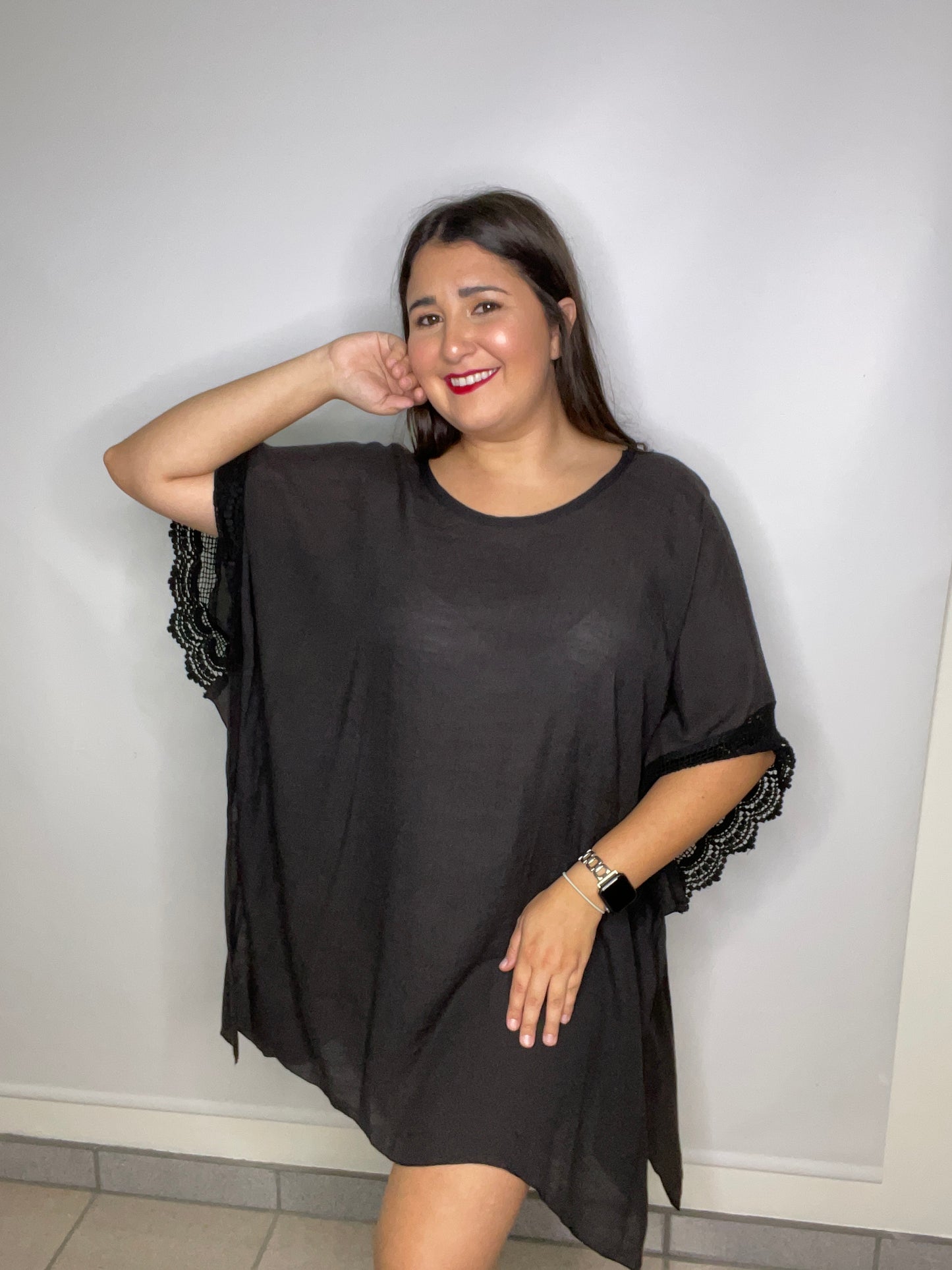 Black lace detail Poncho