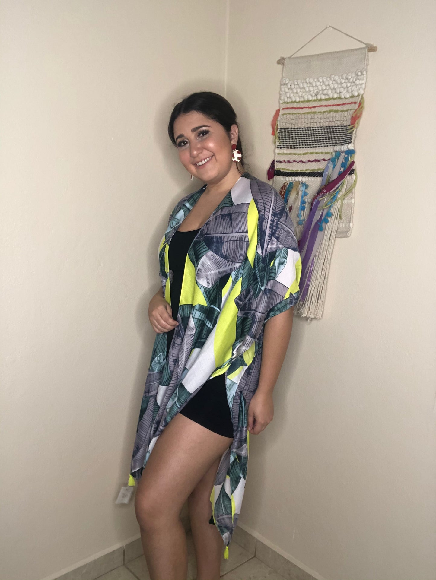 Kimono with Neon Leaves