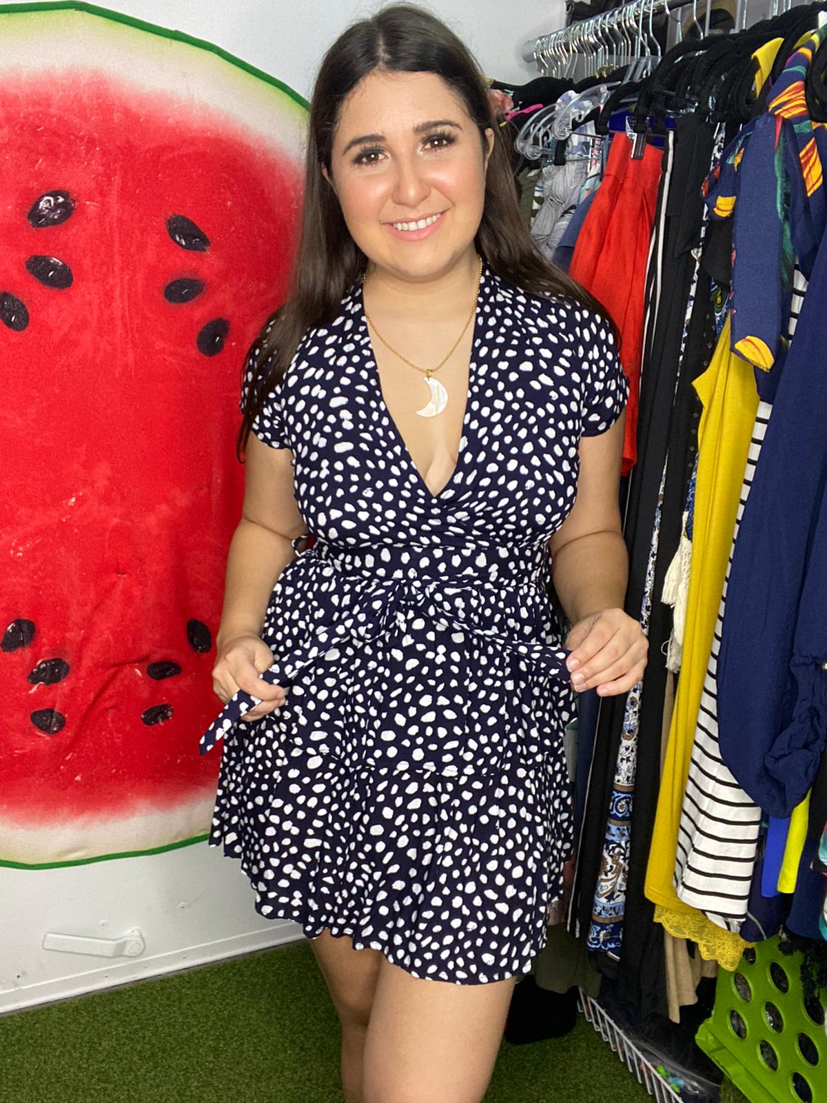 Blue polka dots mini dress