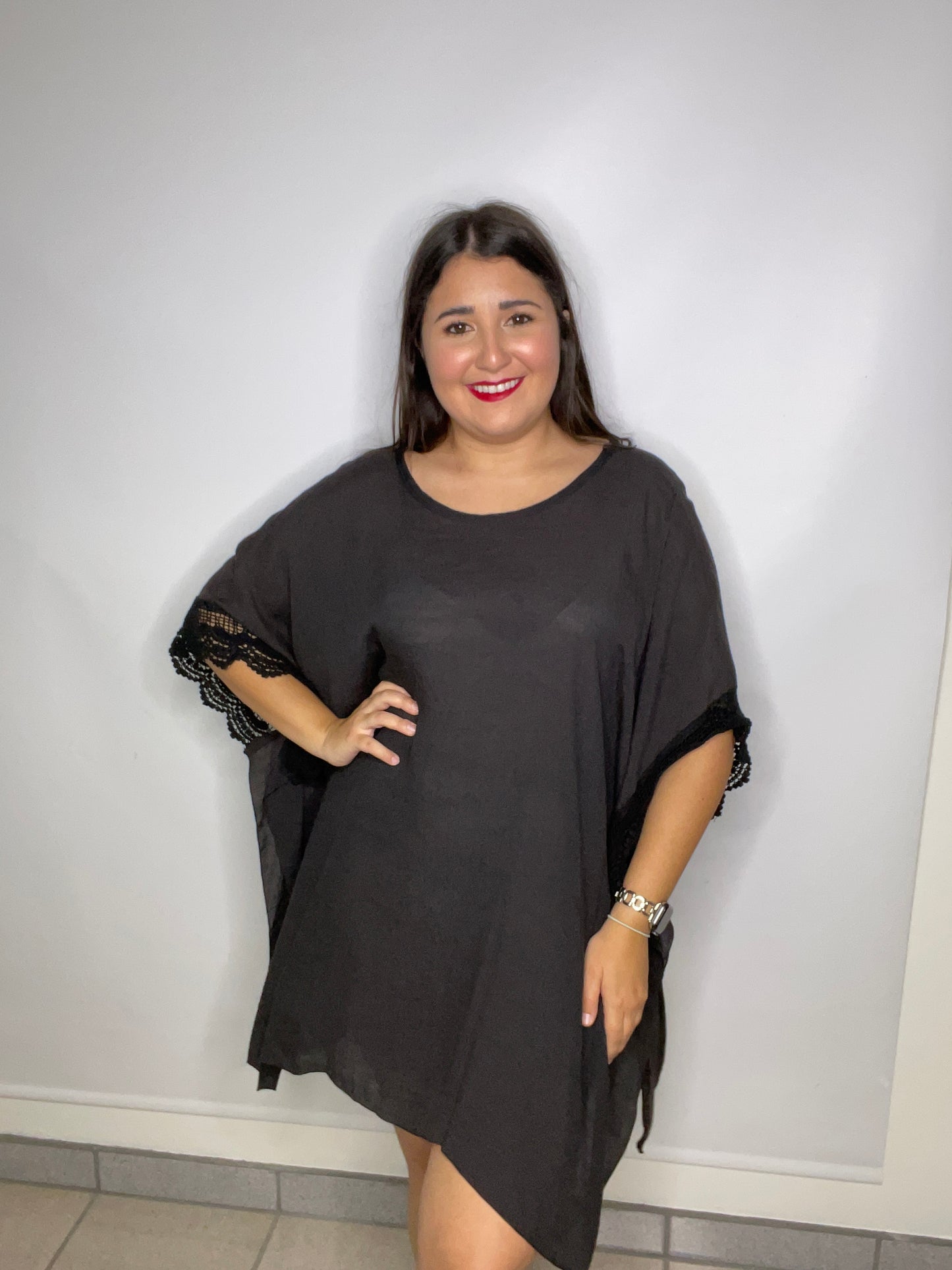Black lace detail Poncho
