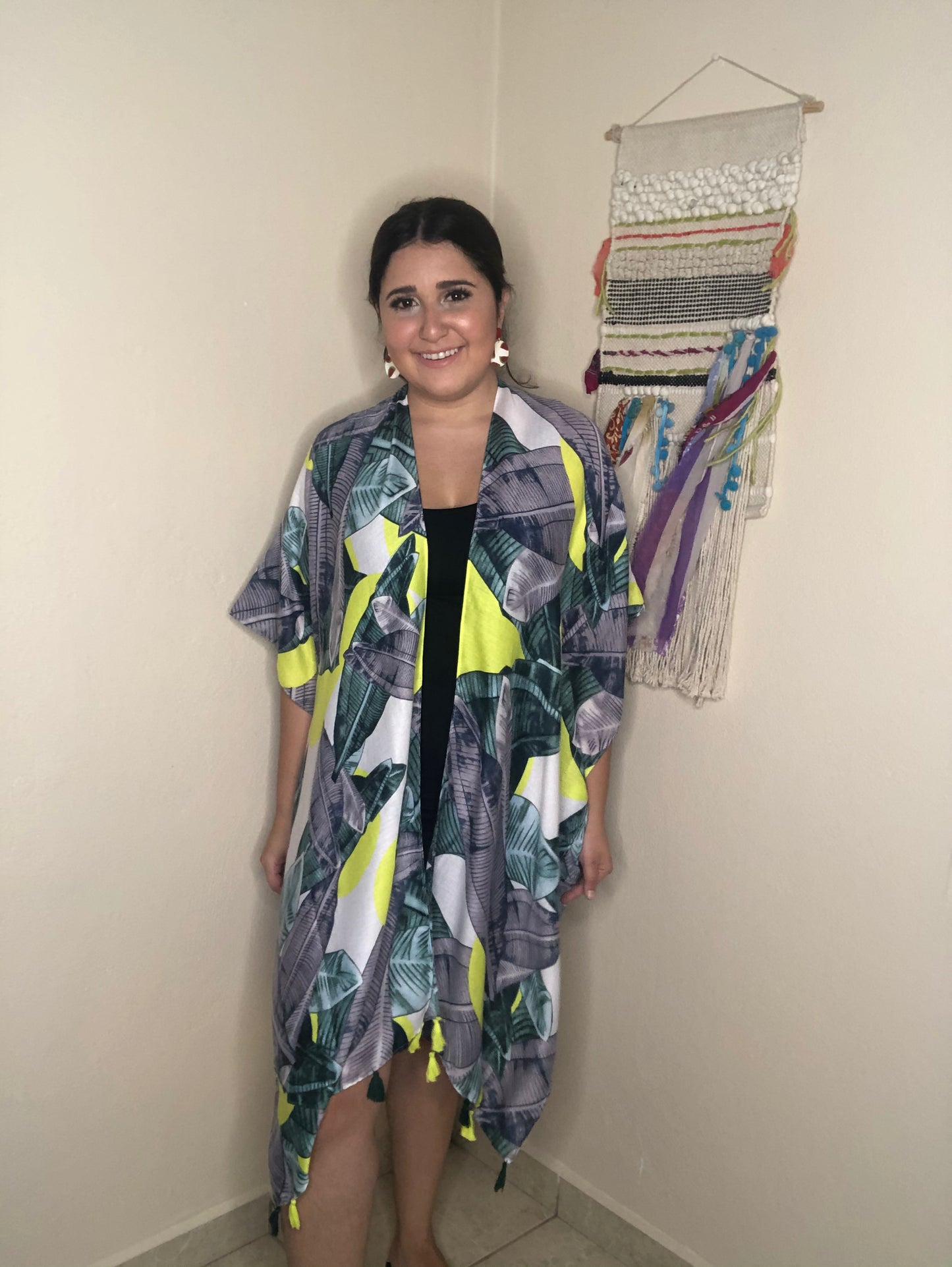 Kimono with Neon Leaves