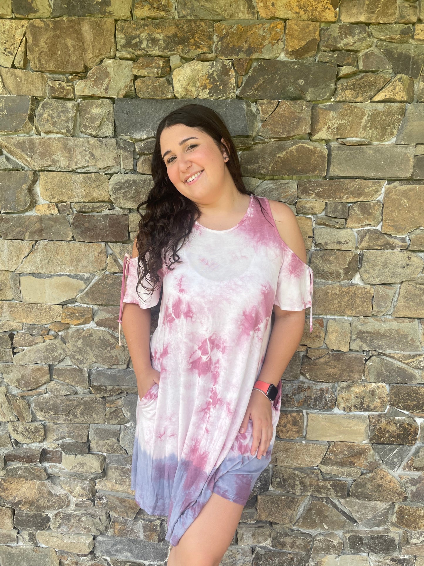 Tie Dye Cold Shoulder Dress