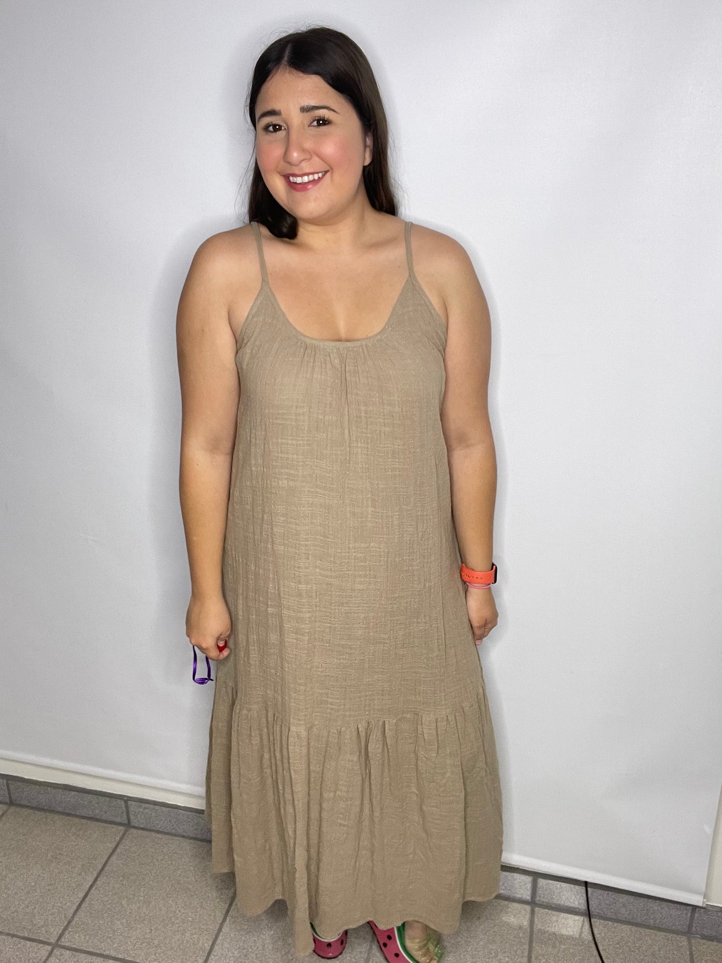 Olive Ruffle Long Dress