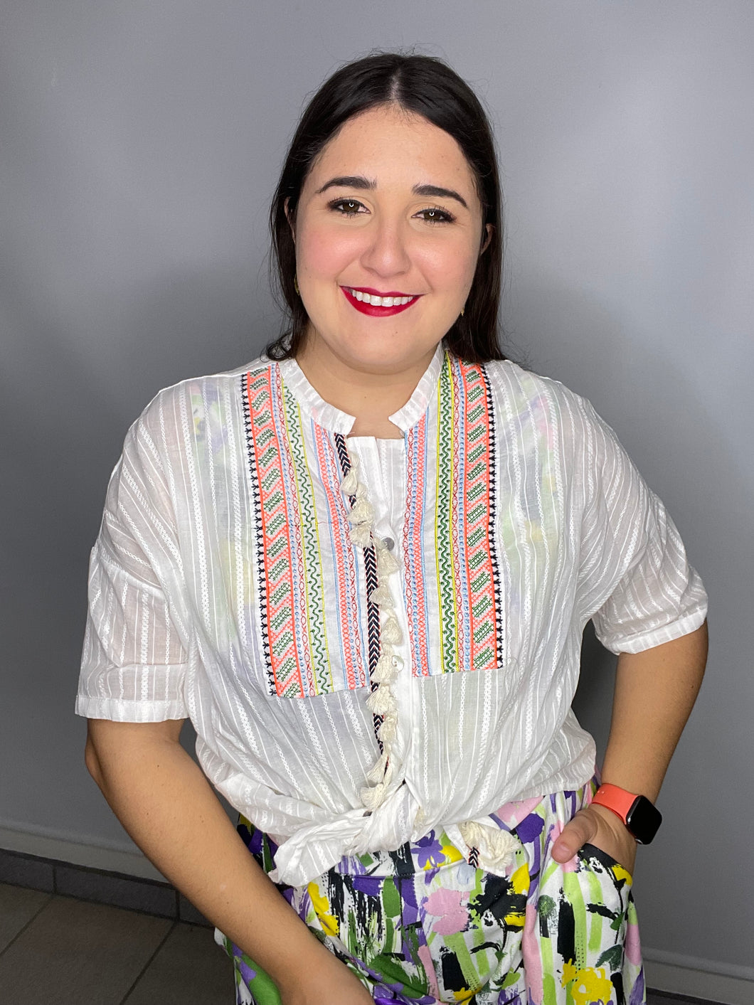 White lace blouse with neon details