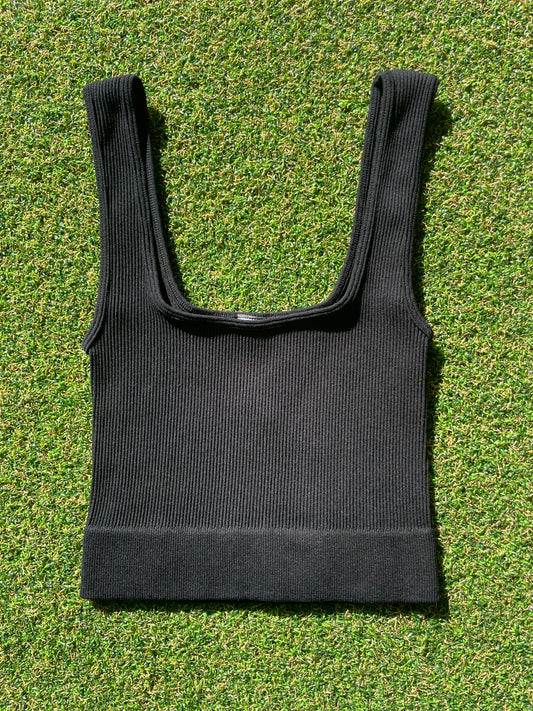 -Square Neck Ribbed Crop Top