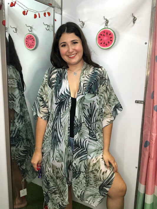 Kimono with Tropical Leaves