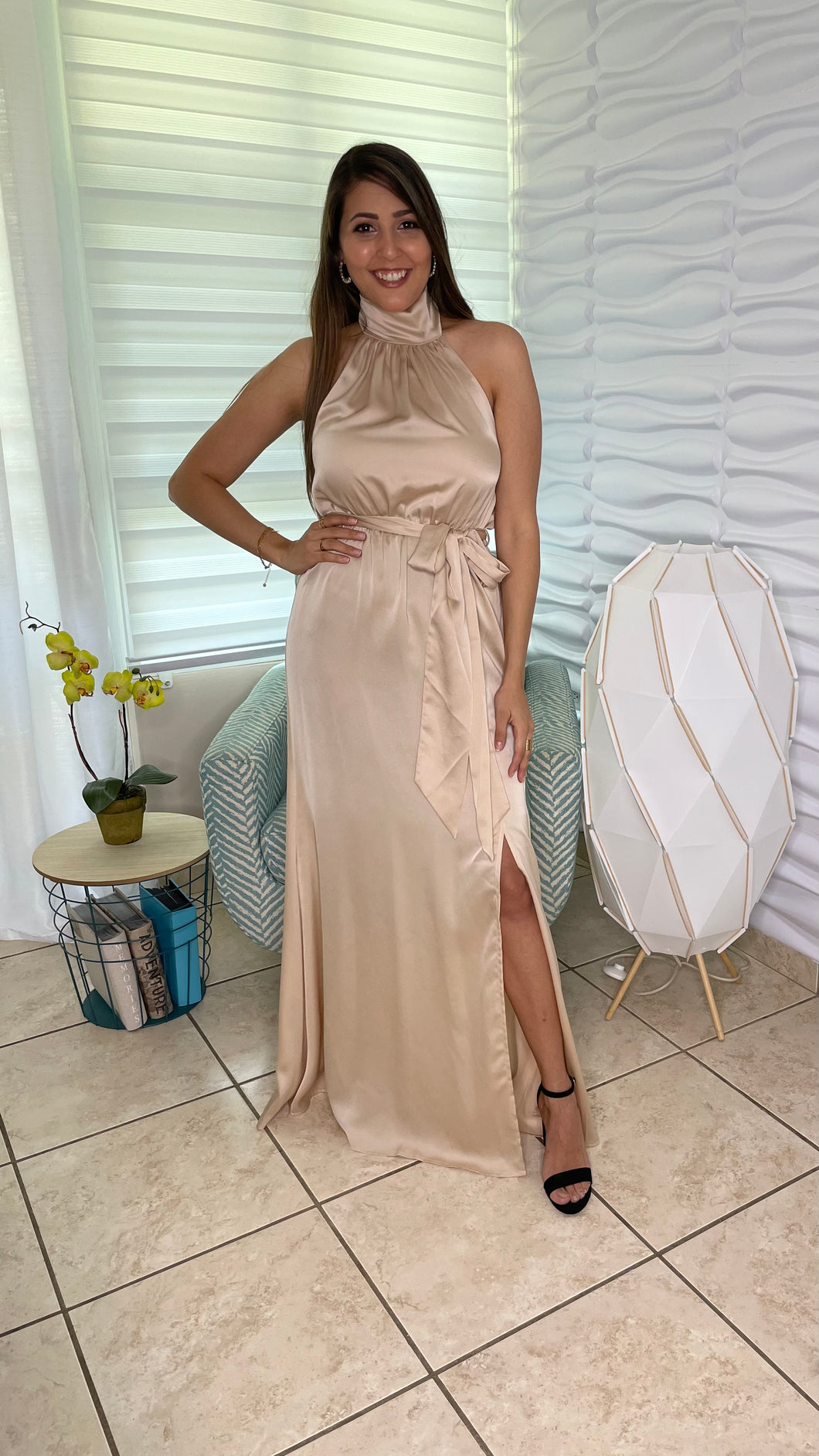 Gold satin long dress