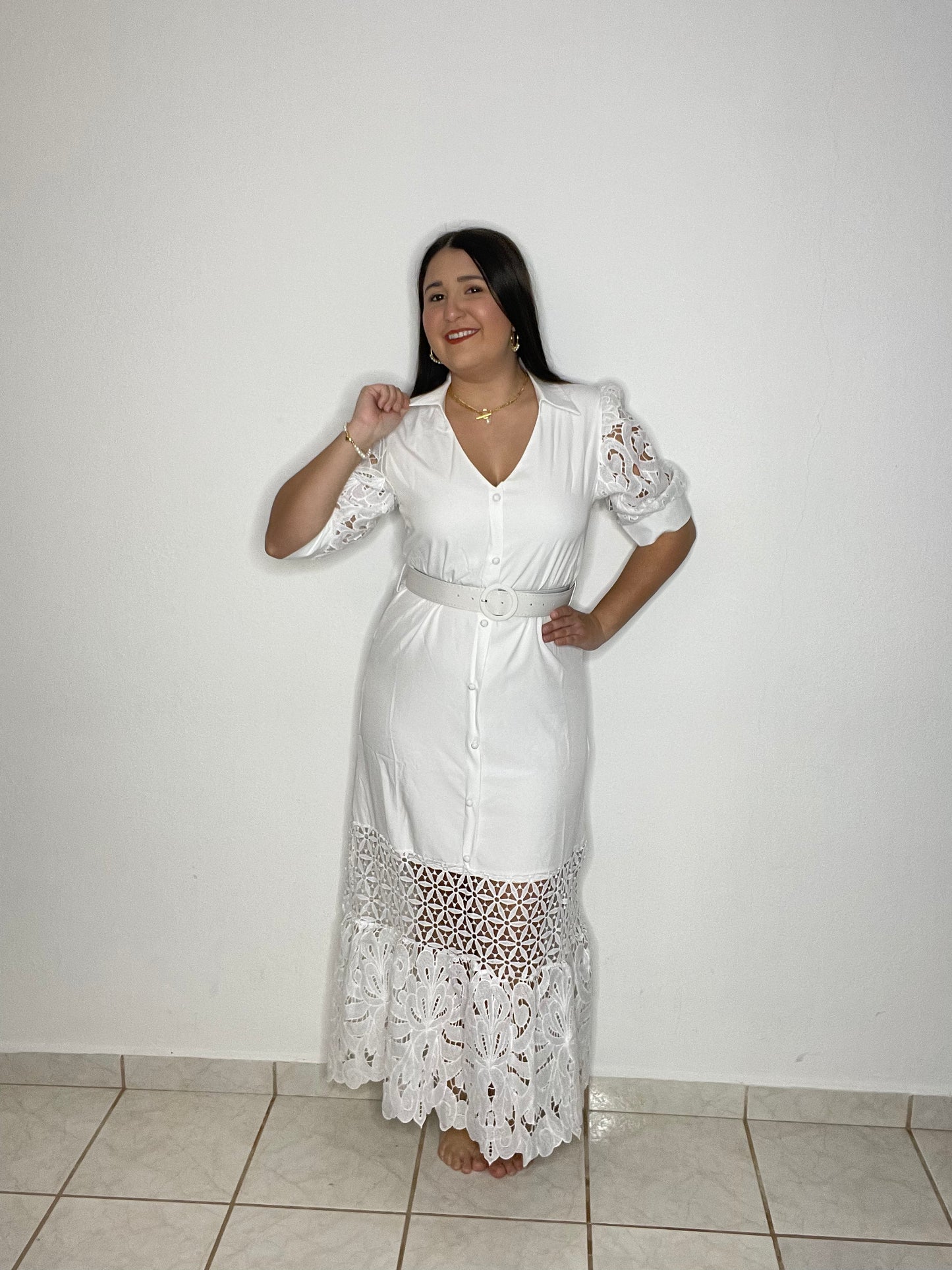 White Elegant Lace Long Dress
