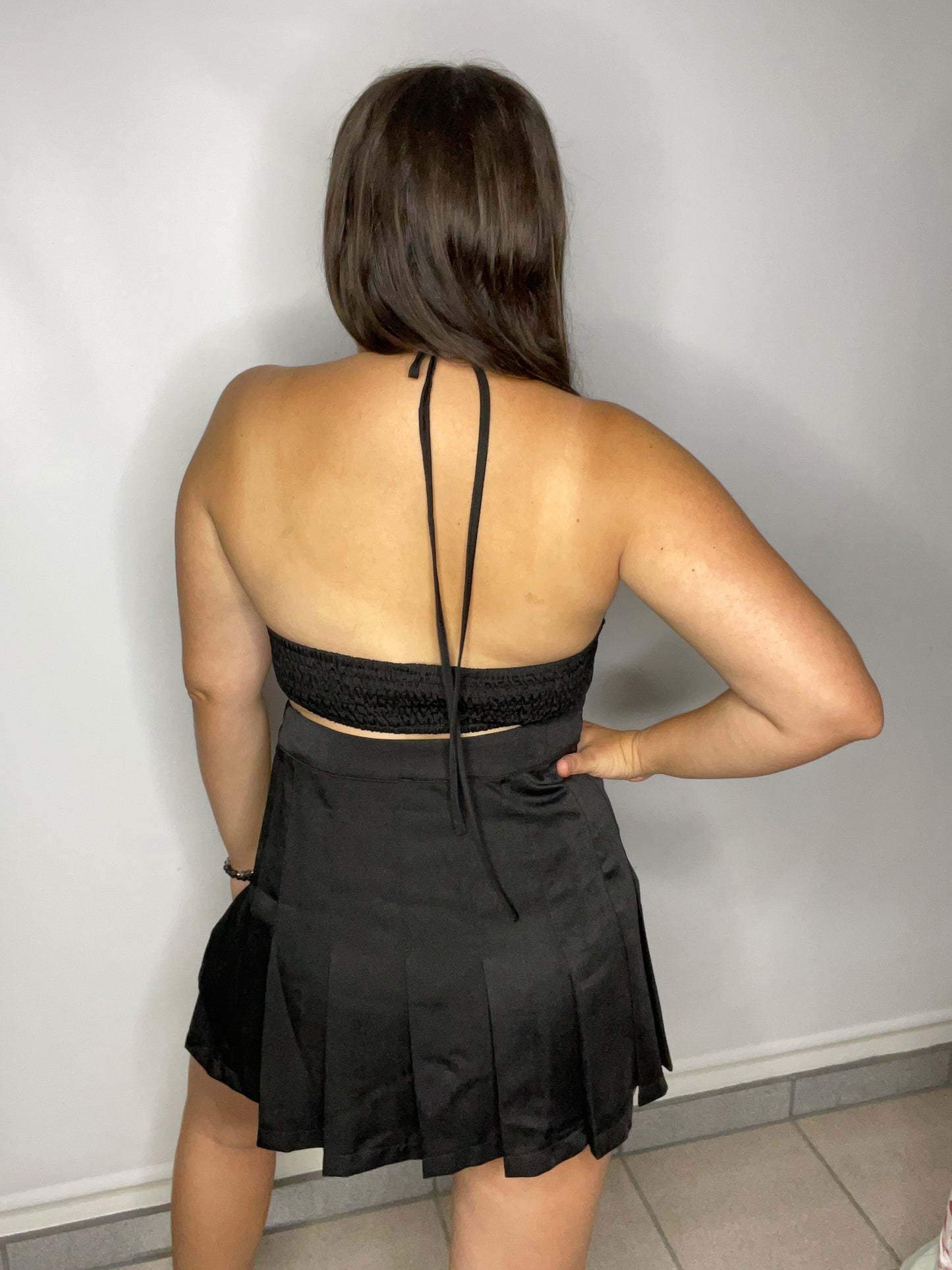 Tie front crop top and mini skirt two piece set