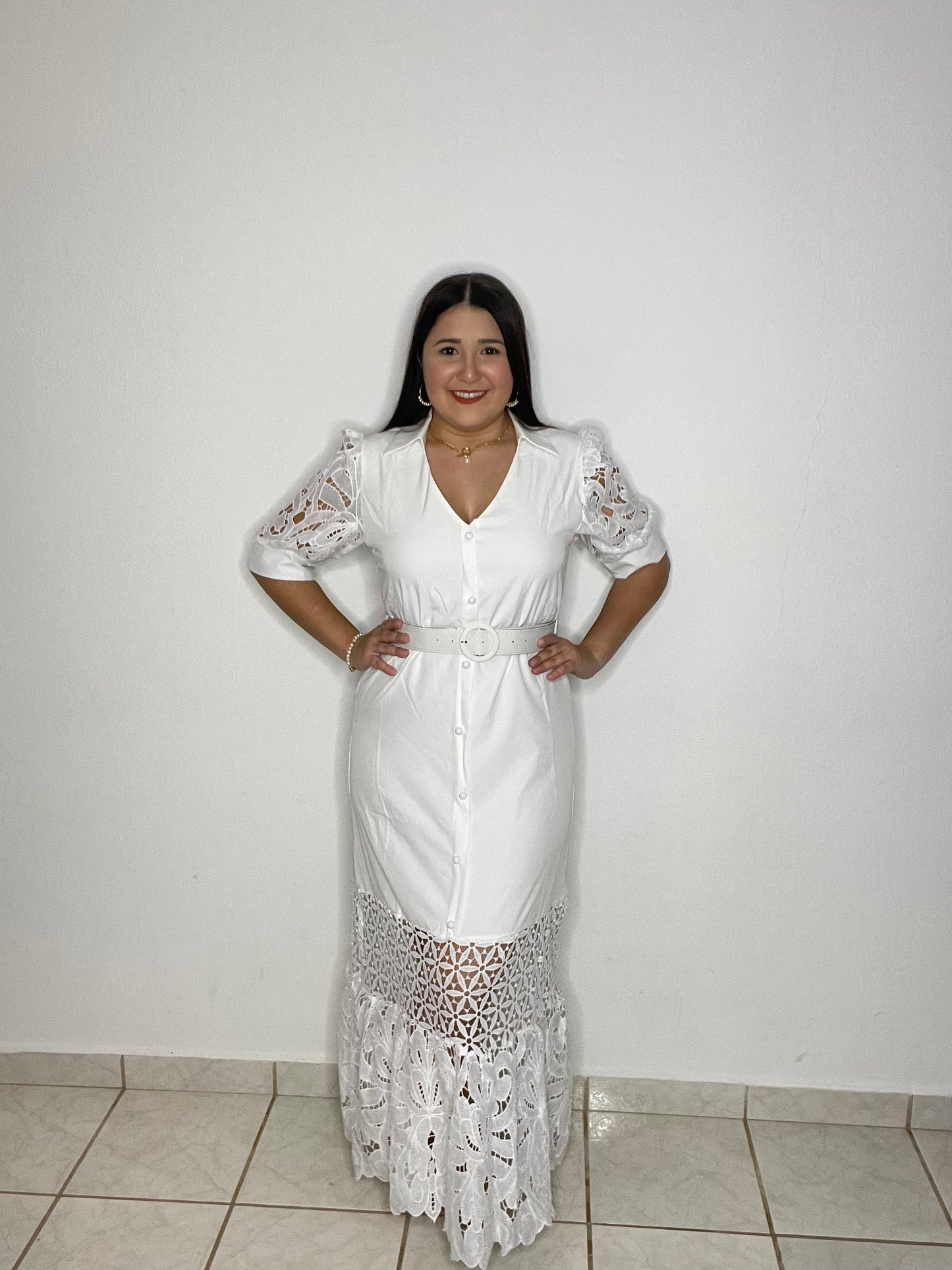 White Elegant Lace Long Dress