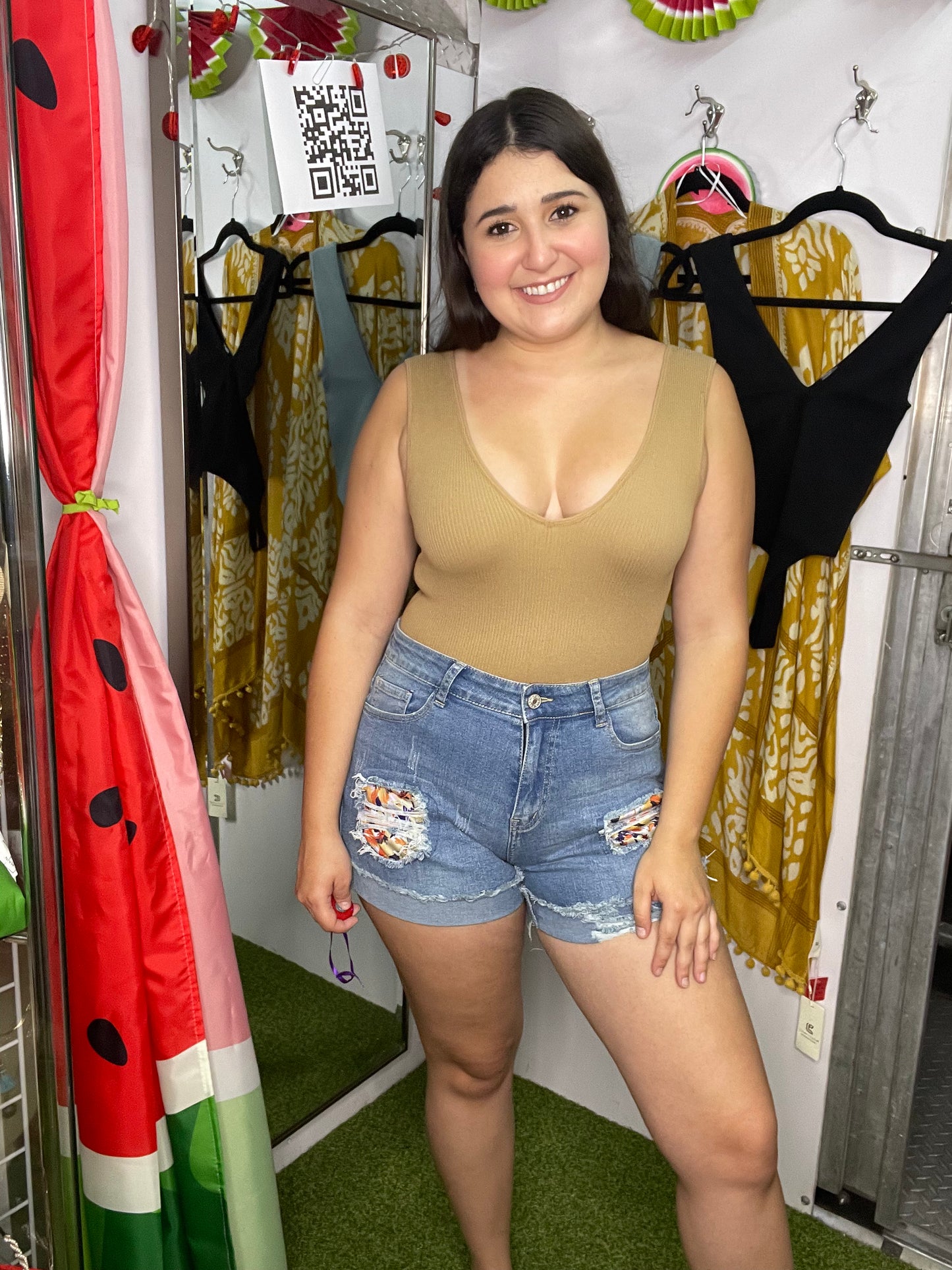 Ribbed V Neck/Back Bodysuit