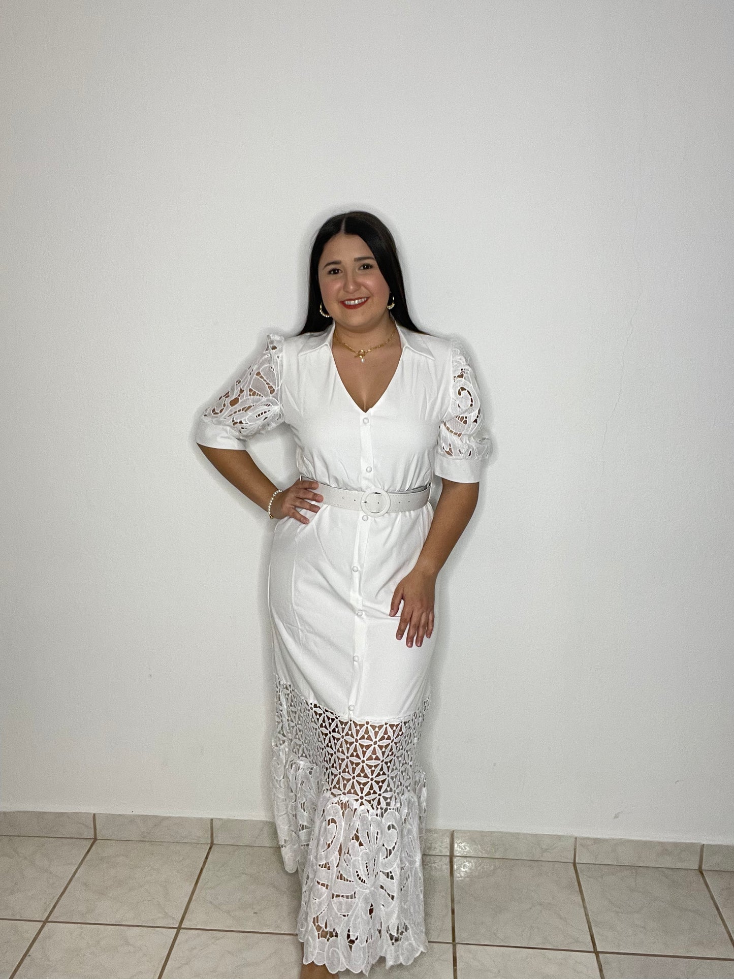 White Elegant Lace Long Dress