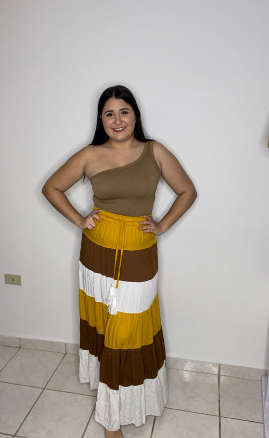 Color Block Long Skirt