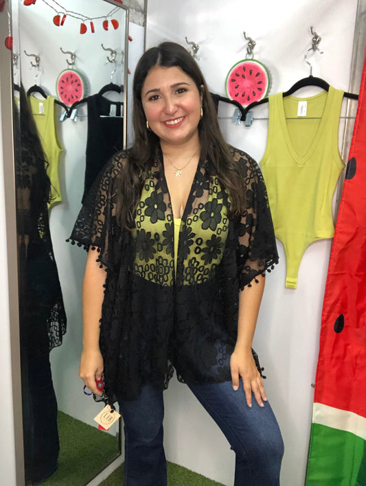 Kimono Floral Crochet Sheer