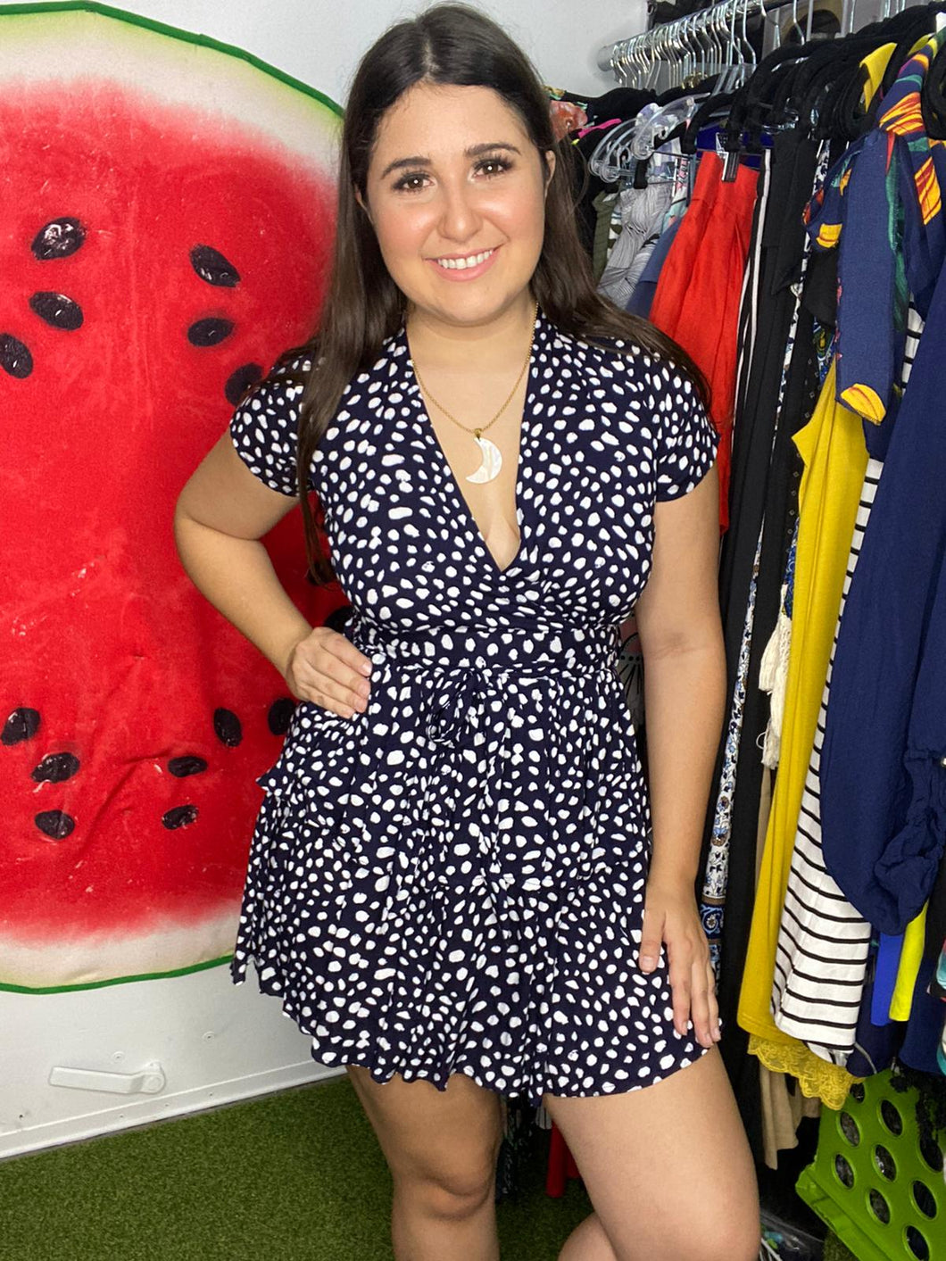 Blue polka dots mini dress